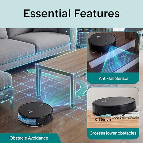 Image of SereneLife Automatic Robot Vacuum Cleaner and Mop Combo, Pro Edition with Upgraded Battery, Extreme Suction, Internal Water Tank - Smart App Control, Ideal for Pet Hair, Carpet and Hard Floors, Black
