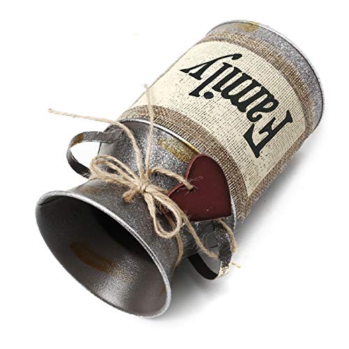 Hiderlys 7.5" High Rustic Decorative Vase With Greetings And Rope Design, Metal Milk Can Country Jug For Living Room, Bedroom, Kitchen(Family) #TOP4