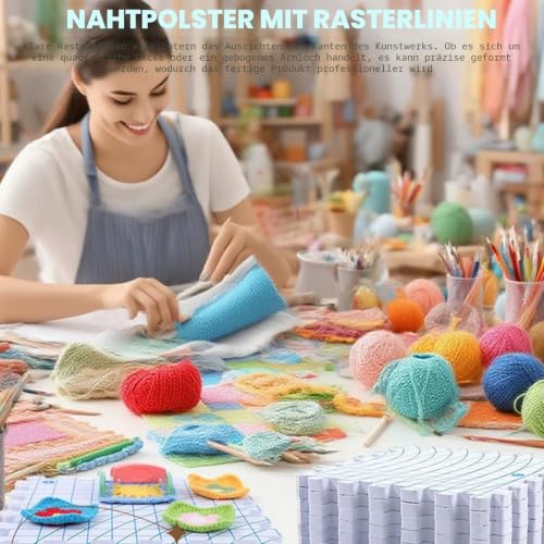 GOEDCH Spannmatten mit Raster: 4 Stück Spannmatten Stricken mit 100 T-Nadeln, 28cm Extra Dicken Blocking Matte für Stricken, Häkeln, Spitze, Blockierbrettern mit Rasterlinien, Rostfreie T-Pins – Bild 3
