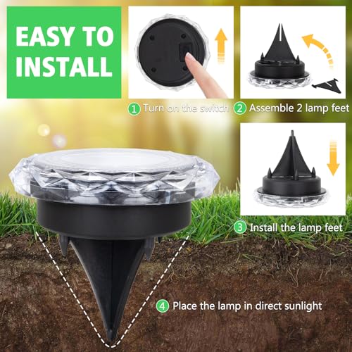 echosari 6 Pack Solar Ground Lights, Upgraded Solar Garden Lights Auto ON/Off Landscape Lighting Outdoor In-Ground Lights Waterproof Long Lasting for Pathway Walkway Patio (Warm White) by echosari - Image 5
