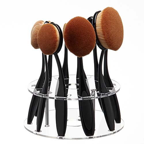 MeetU Makeup Brushes Holder Drying Rack 10 Holes for Oval Toothbrush Makeup Brushes (Transparent)