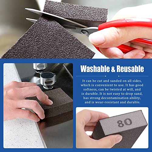 Glarks 16-teiliges Schleifschwamm-Set mit 80er-Körnung, 15 Stück, 10 x 7 x 2,5 cm, waschbar und wiederverwendbar, 1 Stück Pinsel, ideal für Holzarbeiten, Trockenbau, Metallpolieren