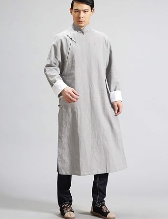 LUZU JUNU Men's Chinese Kung Fu Tai Chi uniforms Spring Autumn Long Jacket Linen Tang Style Overcoat