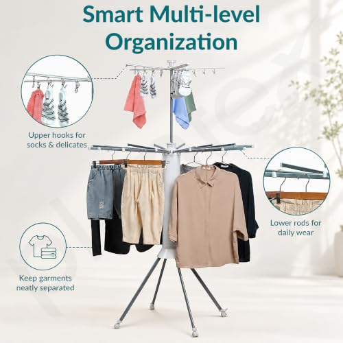 Image of Plantex Cloth Stand for Home /Foldable Rotating Cloth Drying Rack /360 Cloth Stand with Lockable Wheel /Indoor & Outdoor Cloth Hanger - Pack of 1 (White)