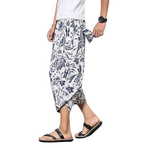 ZooBoo Palazzo Parachute Harem Pants - Thai Cargo Boho Hippie Baggy Buddha Large Pocket Bloomer Trousers (L, White)