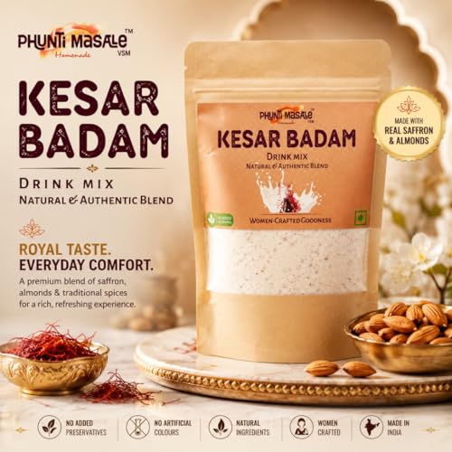 Image of Kesar Badam Drink Mix 250g | Saffron Almond Beverage Powder for Homemade Drink Preparation | Kitchen Drink Mix for Daily Beverage Recipes