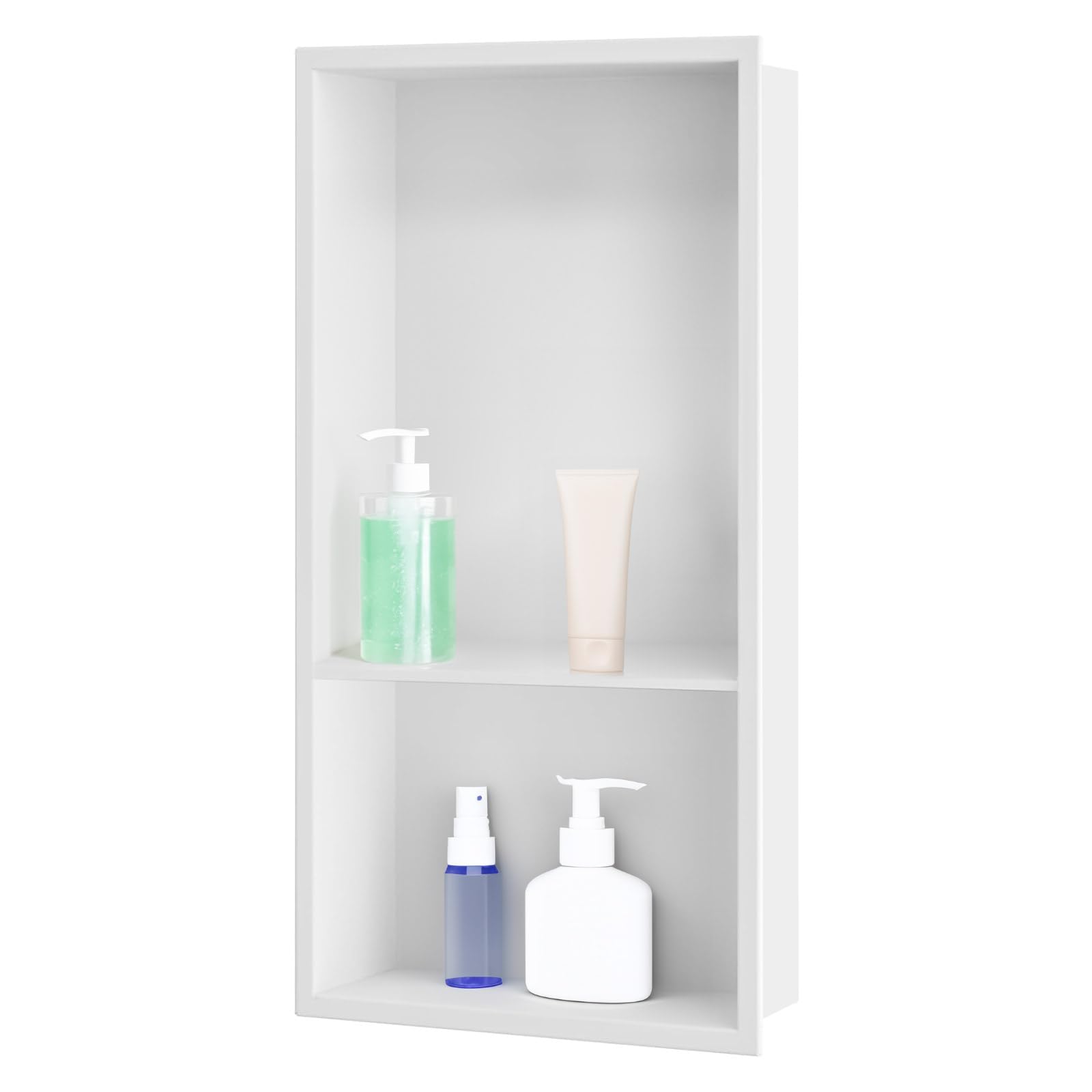 sunrik Badkamernis, wandnis voor douche, roestvrij staal, wandnis voor douche, dubbele laag, inbouwdouchenis, 30 x 60 x 10 cm, mat wit
