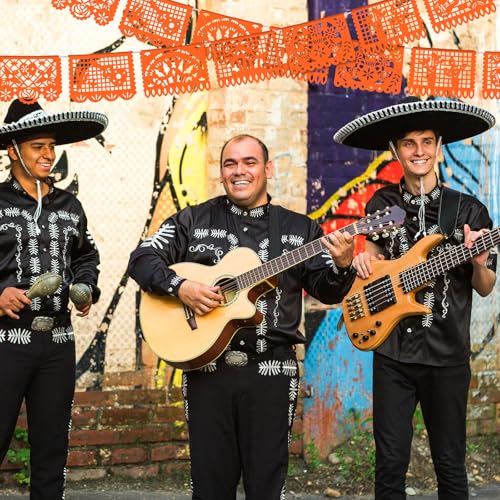 Image of VitalCozy 4 Pack 59 ft Mexican Papel Picado Banner Plastic Mexican Talavera Party Fiesta Banner Wedding Hanging Decorations for Cinco De Mayo Cielito Lindo Party Supplies(Orange)