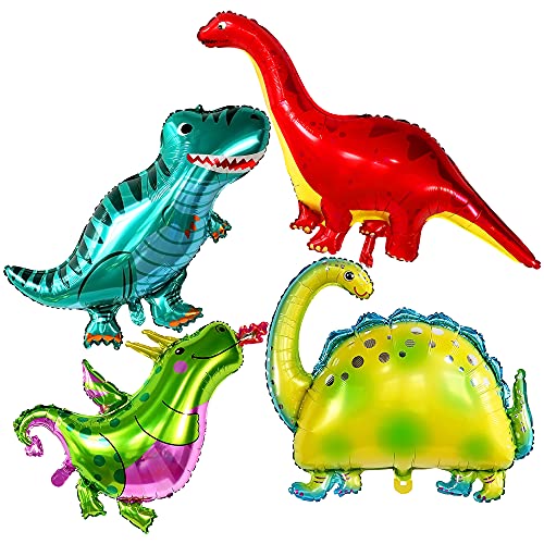 Big 51 Inch Dinosaur Balloons - Pack of 4 | Dinosaur Birthday Party Supplies | Dinosaur Balloons For Birthday Party | Foil Dinosaur Balloon for Dinosaur Party, Three Rex Birthday Party Decorations
