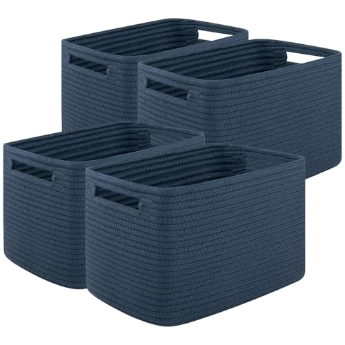 Image of OIASKET Storage Baskets for Organizing, Woven Decorative Baskets for Shelves - Books, Towels, and Clothes, Cotton Rope Toy Storage Bins, 12.7''Lx9''Wx7.8''H, Pack of 4, Blue