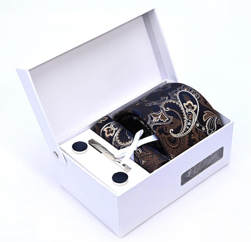 Men's Formal Wear, Tie Set,Business Men's Tie, Square Scarf, Cufflinks, Tie Clip, Gift Box(E)