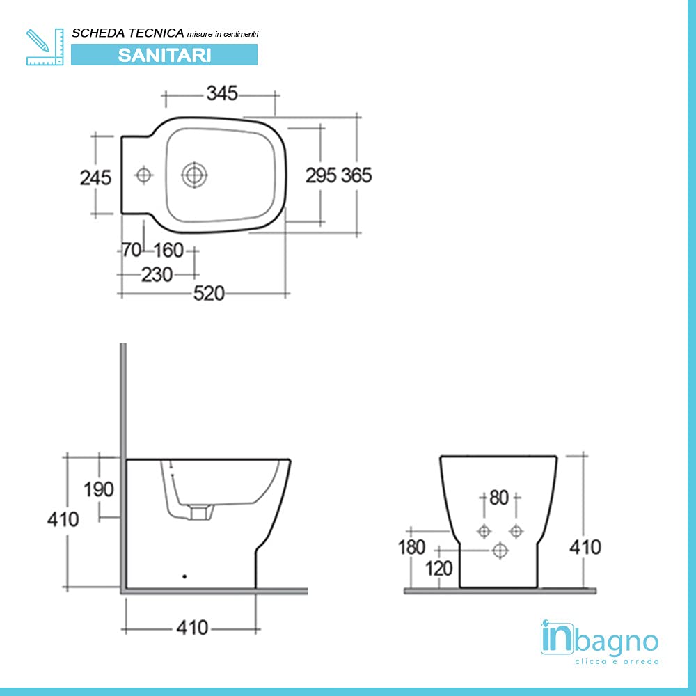 Inbagno Set Sanitari Filo Muro a Terra, in Ceramica Bianca Serie One, Completo di Sedile copriwc con Chiusura Ammortizzata