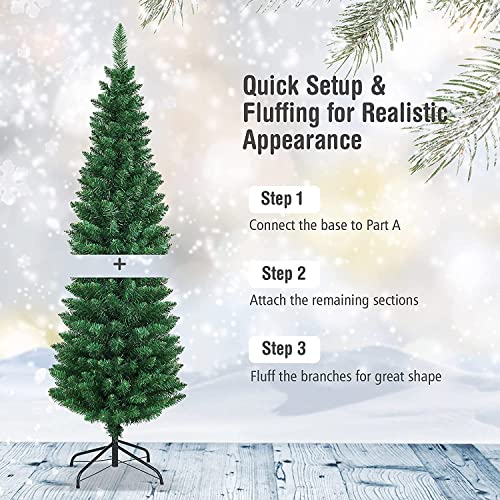 HAPPYGRILL-5FT-Pencil-Christmas-Tree-Slim-Xmas-Tree-Unlit-Skinny-Artificial-Christmas-Tree-with-Foldable-Metal-Stand-PVC-Material-Leaves HAPPYGRILL 5FT Pencil Christmas Tree Slim Xmas Tree Unlit Skinny Artificial Christmas Tree with Foldable Metal Stand PVC Material Leaves