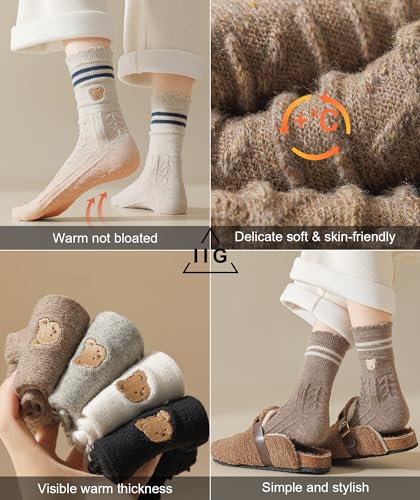 Image of IIG Cute Warm Wool Socks for Women Super Cozy Thick Crew Winter Socks Gifts, 5 Pairs