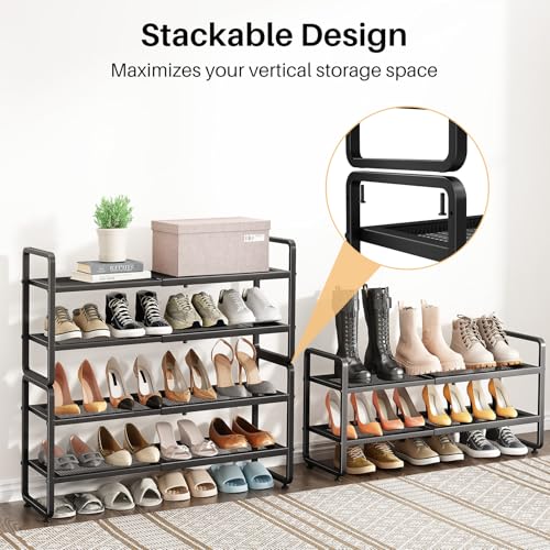 Image of SNTD Shoe Rack - Expandable Shoe Organizer for Closet, Adjustable Metal Shoe Shelf Storage, Stackable Long Shoe Stand Holder for Garage, Entryway, Door Entrance (Black, 2-Tier)