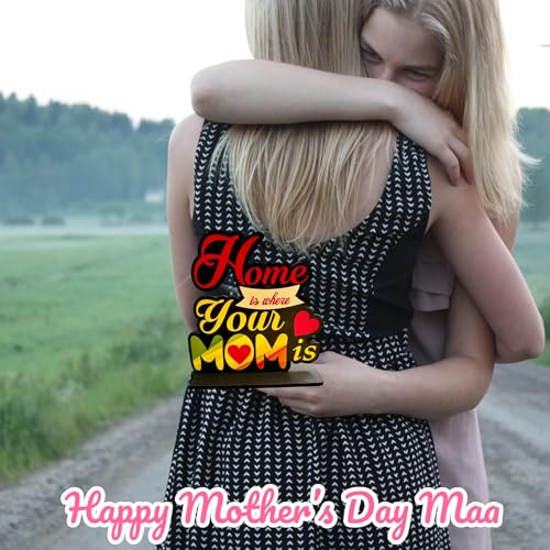 Image of Home is Where Your Mom is Wooden Trophy Gift for Mother or Maa Best Gift for Mother (Multicolor 6 X 5.5 Inches) (Home Mom)