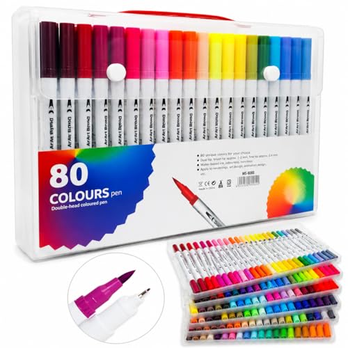 Kit 80 Canetinhas Brush Pen e Ponta Fina Dual – Canetas de Coloridas para Desenho, Caligrafia, Arte bobbie goods Marcadores Artísticos Estojo Colorido Desenho Infantil para Colorir