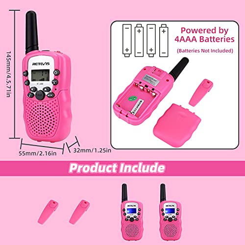 Retevis RT388 Talkie Walkie Enfants, Talkie Walkie Longue Portée, Cadeaux Jouets pour 4-12 Ans, Camping, Aventures Espionnage Extérieur (1 Paire, Rose)