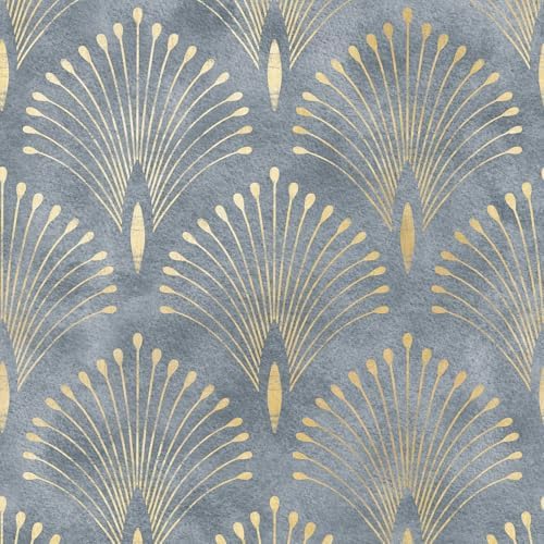 Blue and Gold Art Deco Wallpaper Peel and Stick Abstract Geometri...