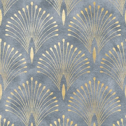 HelloWall Blue and Gold Art Deco Wallpaper