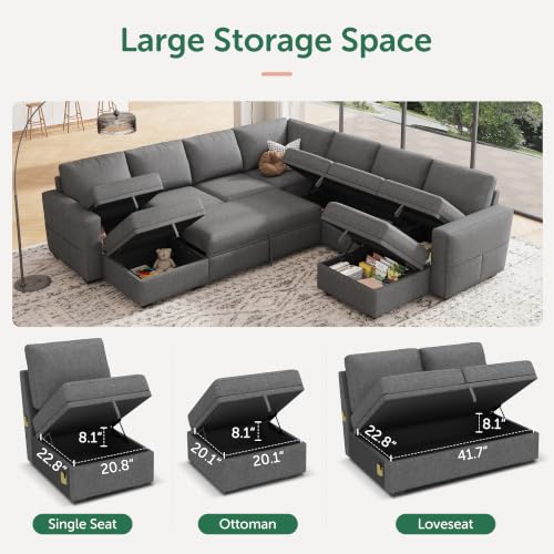 Image of HONBAY Modular Sectional Sleeper Sofa with Pull Out Couch, Oversized U Shaped Sleeper Pull Out Bed with Storage Sectional Couches for Living Room - Dark Grey