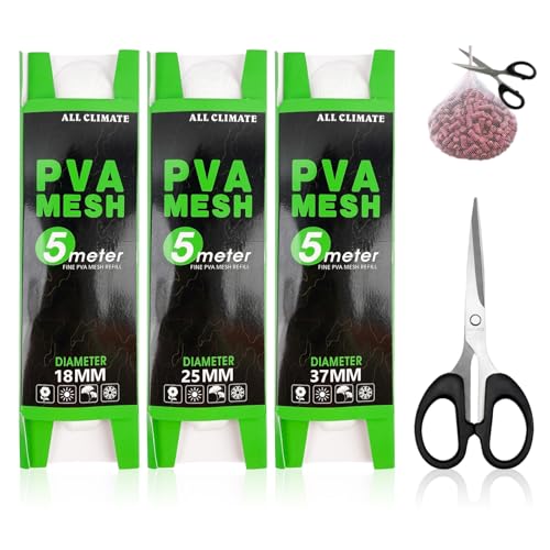 PVA Beutel Angeln, 3 Stück 5m PVA Mesh Karpfen Zubehör 25mm/37mm/44mm Breit Netz Nachfüllung, Fishing Mesh Wasserlösliche Netz Angeln Set Mit Schere PVA Beutel Angeln, 3 Stück 5m PVA Mesh Karpfen Zubehör 25mm/37mm/44mm Breit Netz Nachfüllung, Fishing Mesh Wasserlösliche Netz Angeln Set Mit Schere