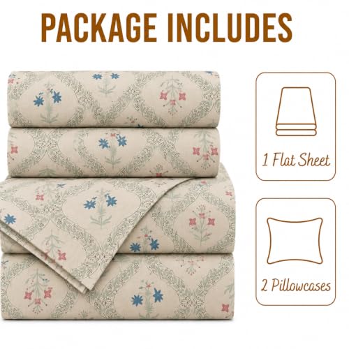Image of 100% Cotton King Bedsheet Set with Pillow Cover,300 Thread Count, Soft, Breathable, Wrinkle Resistant & Fade Resistant,KPrint-14, King Size 108x108Inches