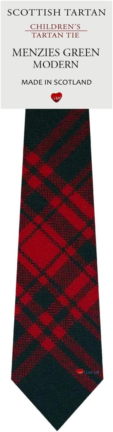 I LUV LTD Boys All Wool Tie Woven And Made in Scotland in Menzies Green Modern Tartan