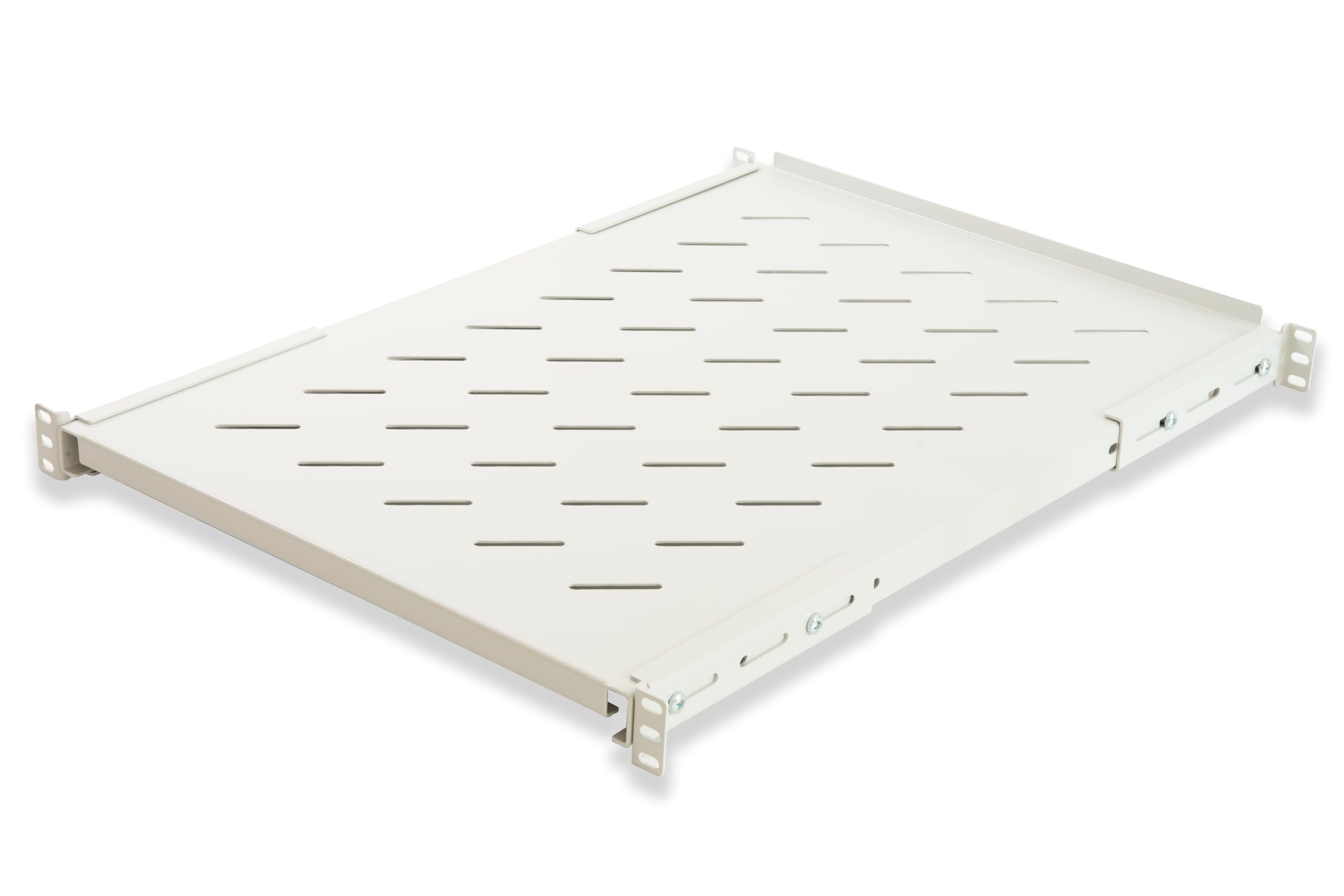 LINK LKRIP650A - Mensola in acciaio per armadio rack 19" (profondità 650 mm, grigio RAL7035, 1U, 1 pezzo) – Agganci anteriori e posteriori estendibili – Ripiano traforato con viti incluse