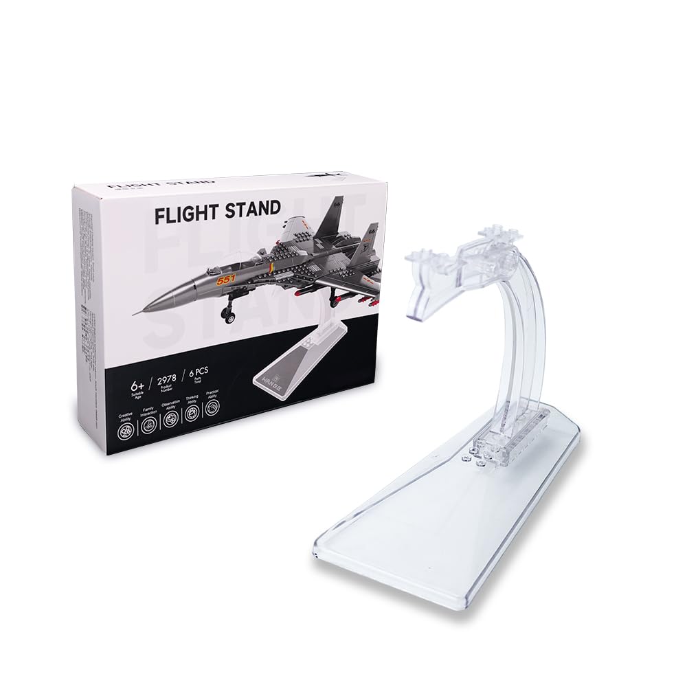 ArtorBricks Display Stand Air Force Series Fighter,for Plane Building Brick Toys etc. Angle Display, Plastic Transoarent Display Stand only.