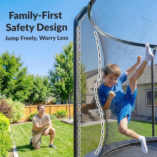Image of ACWARM HOME Trampoline Outdoor 8FT 10FT 12FT 14FT 15FT 16FT Trampoline with Basketball Hoop and LED Lights, Recreational Trampolines for Kids and Adults with Enclosure Net & Ladder, ASTM Approved