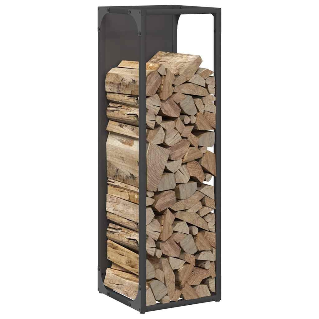 Homgoday Leñero Negro 25x25x80 cm Acero Laminado en frío Estante metálica para leña,Soporte de Almacenamiento para Interiores y Exterior