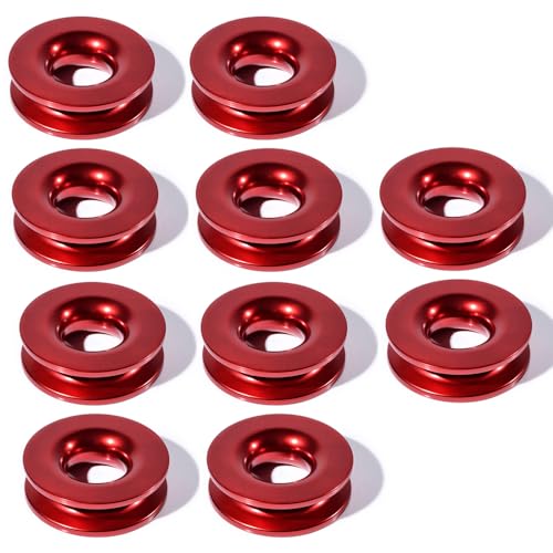 AutoXcessori 10PCS Red Anodized Aluminum Recovery Ring Snatch Block Pulley Roller Towing 41,000LBs for 3/8 inch 1/2