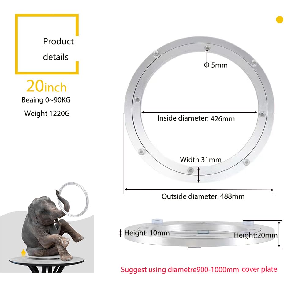Drehtellerlager aus Aluminiumlegierung, Esstisch Drehteller Drehkranz Kugellager Drehbare Drehscheibe Druckkugellager Drehbeschlag 360 Drehbar Schwerlast (1, 50cm/20inch)