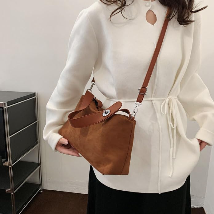 Image of Suede Shoulder Bags For Women Crossbody Bag Suede Tote Bag Satchels Slouchy Work Purses Crescent Handbag Fall Top Handle