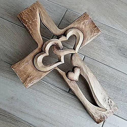 Swhcvj Gesneden houten kruis verweven harten, Muur Opknoping Houten Kruis Hand Gesneden Antiek Ontwerp, Liefde God Houten Muur Kruis voor Thuis Woonkamer Decor - Image 7