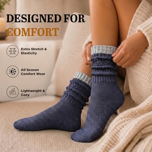 Image of Yacht & Smith 6 Pairs Womens Scrunched Slouch Socks, Cotton Boot Socks Bulk Pack