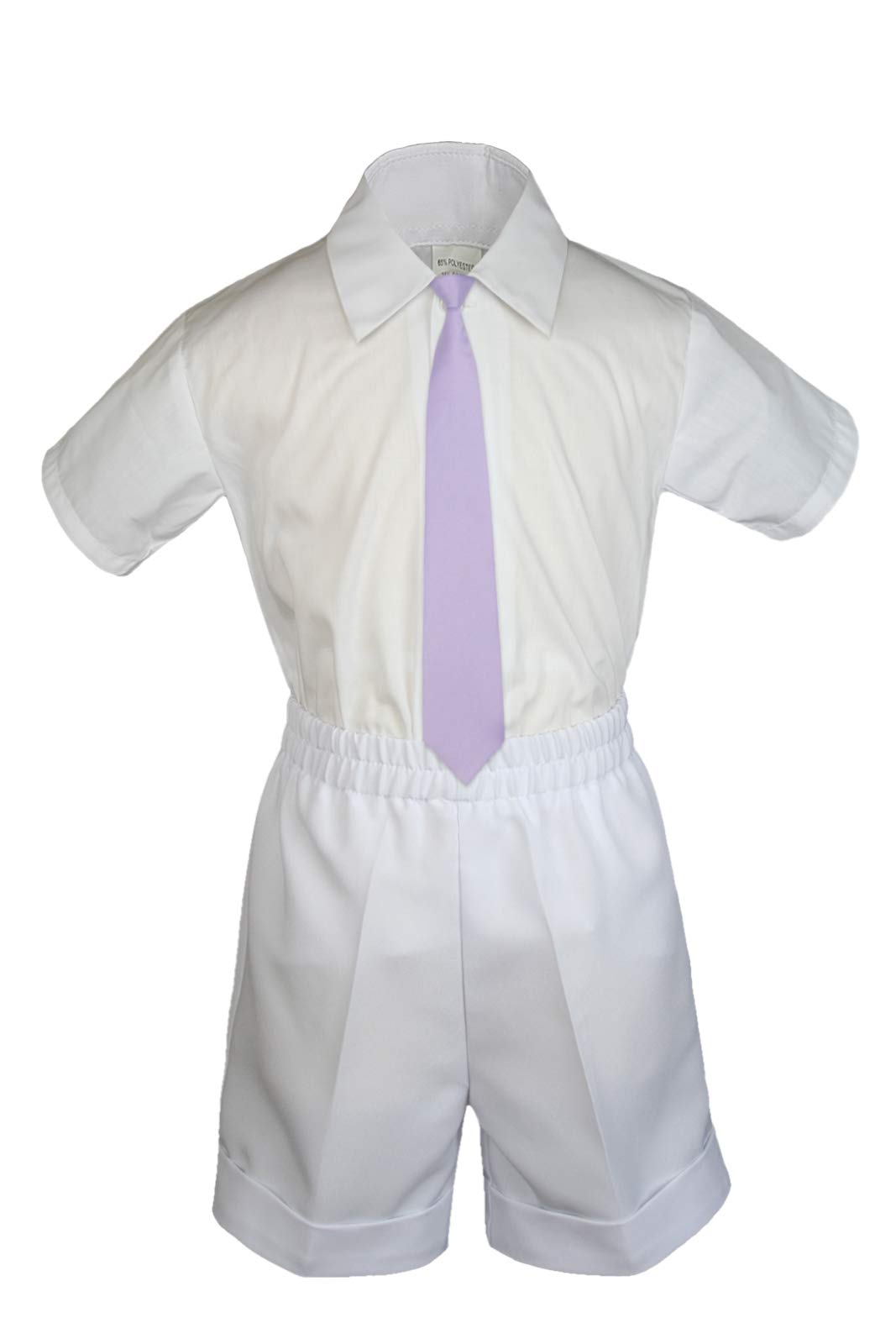 MILLTEX 3 Pieces Set Formal Party Wedding Color Satin Necktie Shirt White Shorts Set New Born Baby Boy Toddler Sm-4T (M (6-12 Months Old), Lilac)