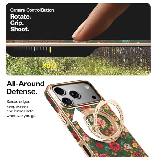 Coque en cuir iPhone 14 Pro bleu avec béquille fleur epuree de luxe