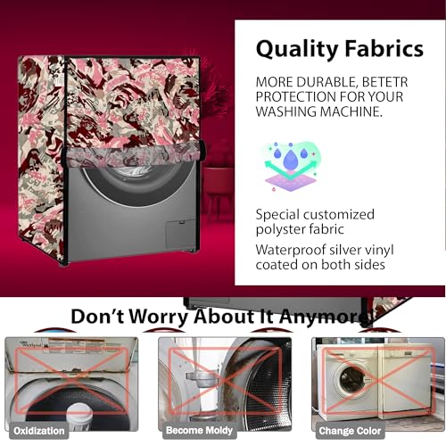 Image of MAXIMUS Waterproof & Dustproof Top Front Load Washing Machine Cover for 6 kg 6.5 kg 7kg & 7.5 kg Compatible for IFB LG Samsung Whirlpool Bosch Haier | Siemensfor with Pipe Holes (JUNGLE PINK RED)