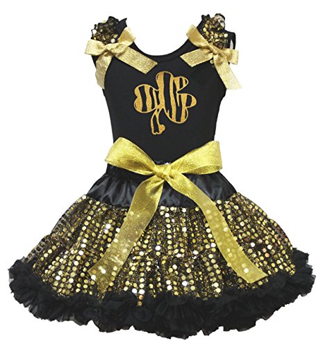 Vestido de fiesta dorado con lentejuelas premium y conjunto de camiseta negra de alta costura infantil