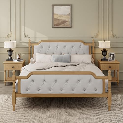 Akiyito King Size Traditional Style Platform Bed,Solid Wood Bed Frame with Upholstered Tufted...