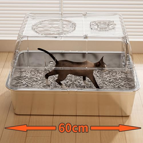 Arenero cerrado para gatos Luocute acero inoxidable grande miniatura 5
