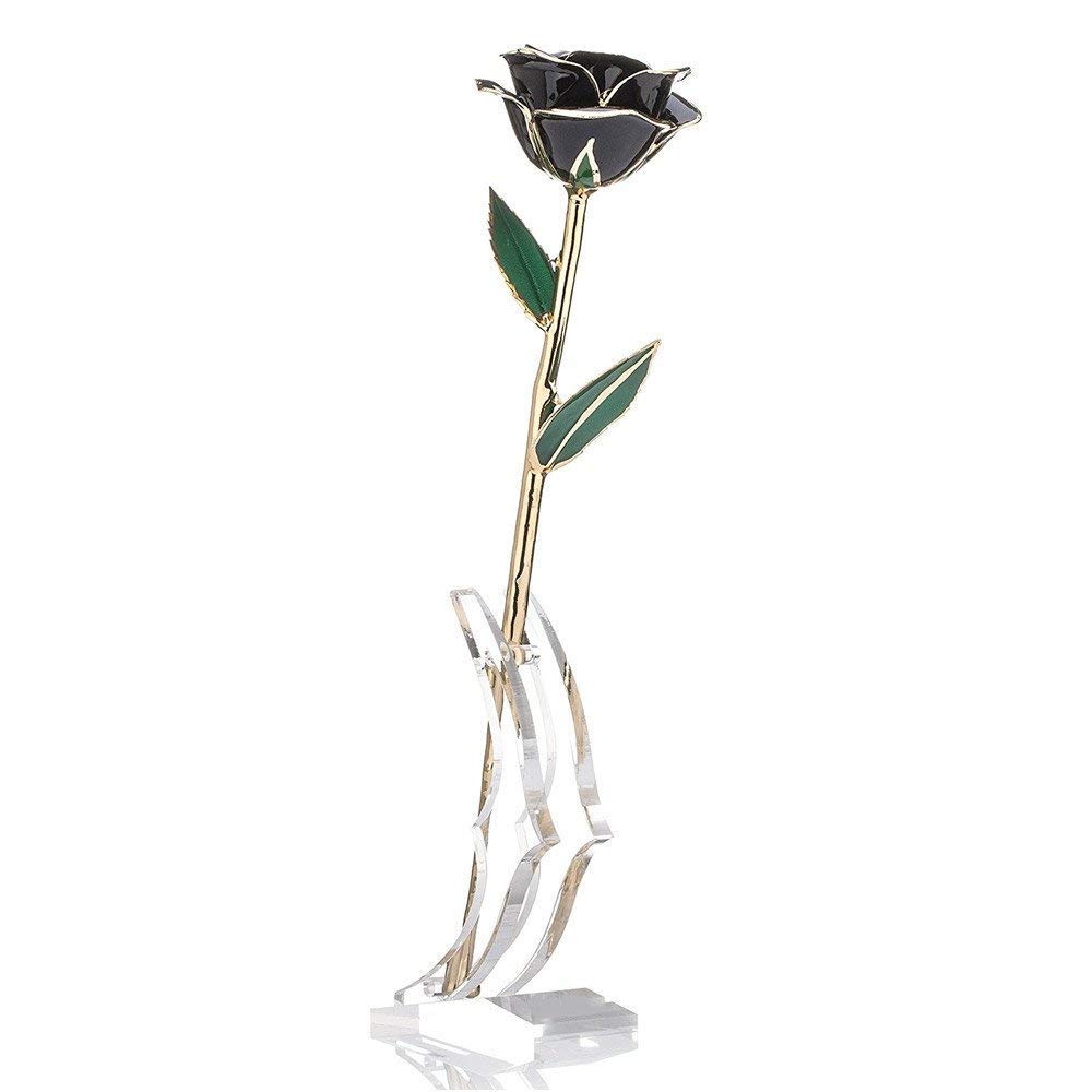 Rose en or 24 carats noire avec support de présentation pour cadeau romantique
