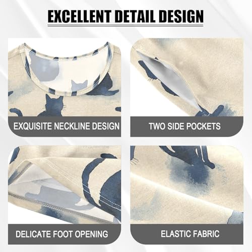 ALAZA Watercolor Cat Kitten Pajamas Set Short Sleeve Cotton Sleepwear Summer Pjs 2 Piece 5-14Y4