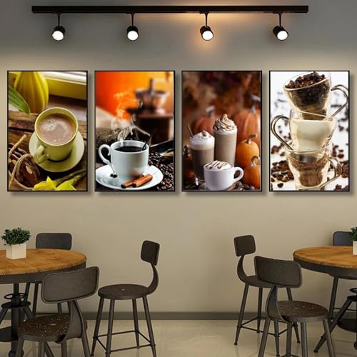 Peinture sur toile café vintage pour cuisine lot de 4 affiches latte 30x45cm