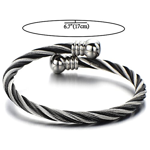 Image of COOLSTEELANDBEYOND Elastic Adjustable Steel Twisted Cable Cuff Bangle Bracelet for Mens for Women