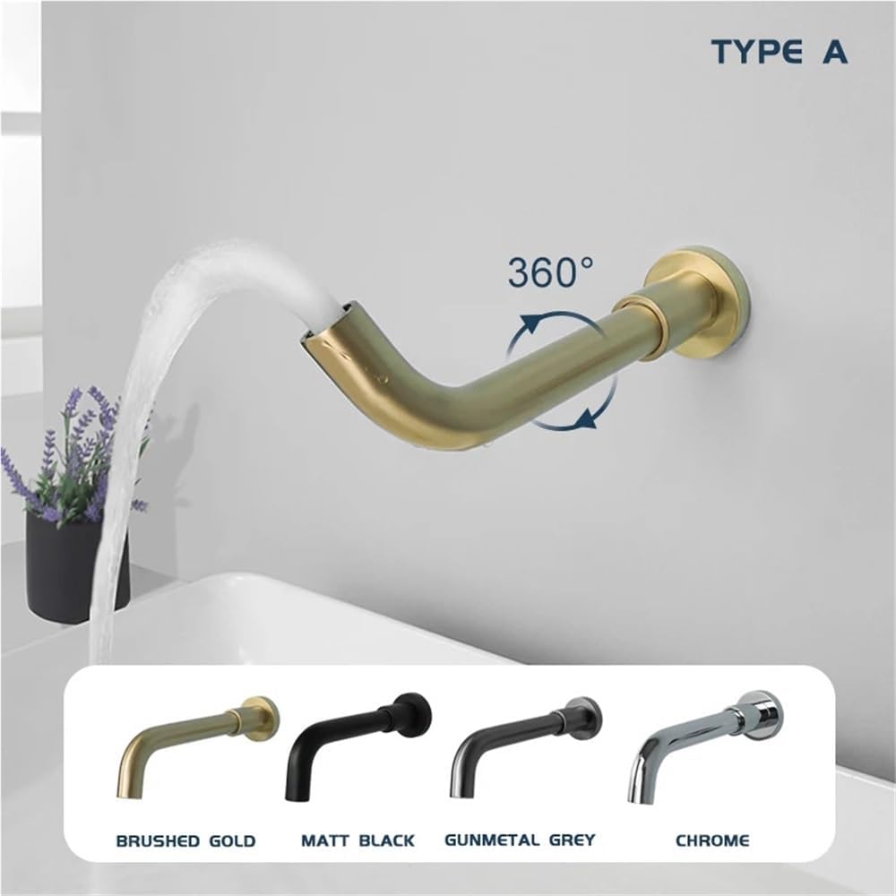 Faucet Brass Chrome Black Grey Spout Bathroom Mixer Sink Tap Basin Vanity Water Tapware 150/200/250MM Faucet Replacement Spouts(B 20CM Fixed Gold) Faucet