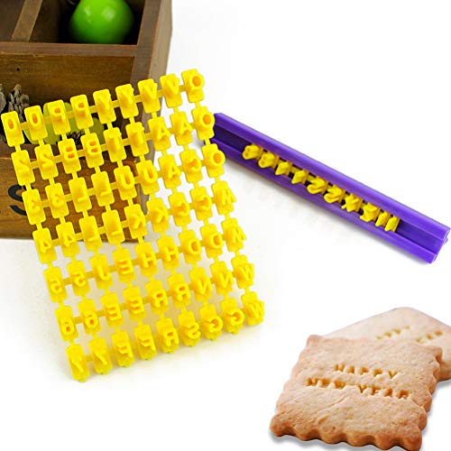 nuoshen Sello de galletas, 72 letras del alfabeto para galletas, fondant, galletas, molde para galletas, molde para arcilla, herramienta para hornear