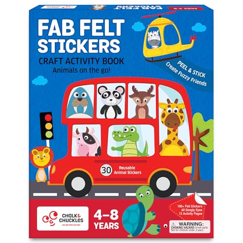 Image of Chalk & Chuckles Fab Felt Sticker Craft Activity Book for Kids Age 4-8 Year | Build 30 Reusable Felt Animals Stickers, Fine Motor Skills, Storytelling Play, Mess-Free Art, Preschool Birthday Gift 3+ Year